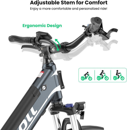 Touroll J1 ST 27,5 inch Trekking Bike met 250W Motor, 36V 15.6Ah Batterij, Max 100km Bereik, 1.8" LCD Display Shimano 7-Speed Schijfrem