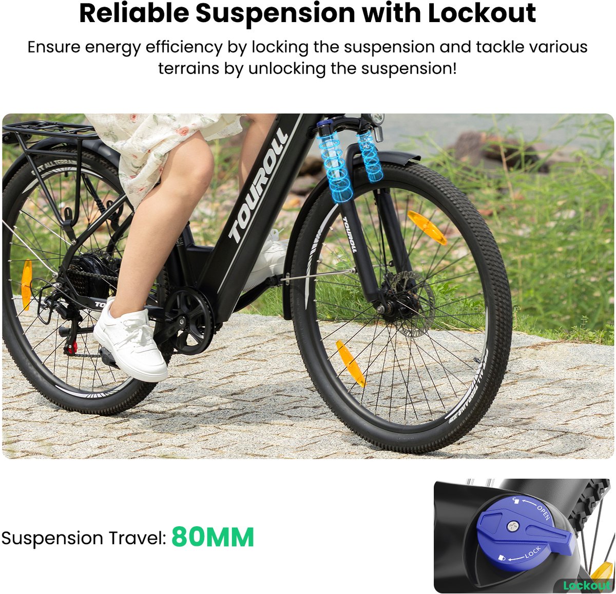 Touroll J1 ST 27,5 inch Trekking Bike met 250W Motor, 36V 15.6Ah Batterij, Max 100km Bereik, 1.8" LCD Display Shimano 7-Speed Schijfrem