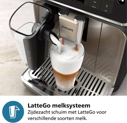 Philips 5400 Series - Volautomatische Espressomachine - LatteGo Melksysteem - 12 Soorten Koffie + Heet Water - Zwart - + AquaClean Filter - EP5447/90