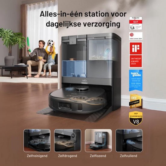eufy Clean X10 Pro Omni Robotstofzuiger met dweil - Robot Vacuum 8000 Pa zuigkracht, tapijt detectie AI-obstakel vermijding, wast en droogt de dweil, automatisch legen en vullen