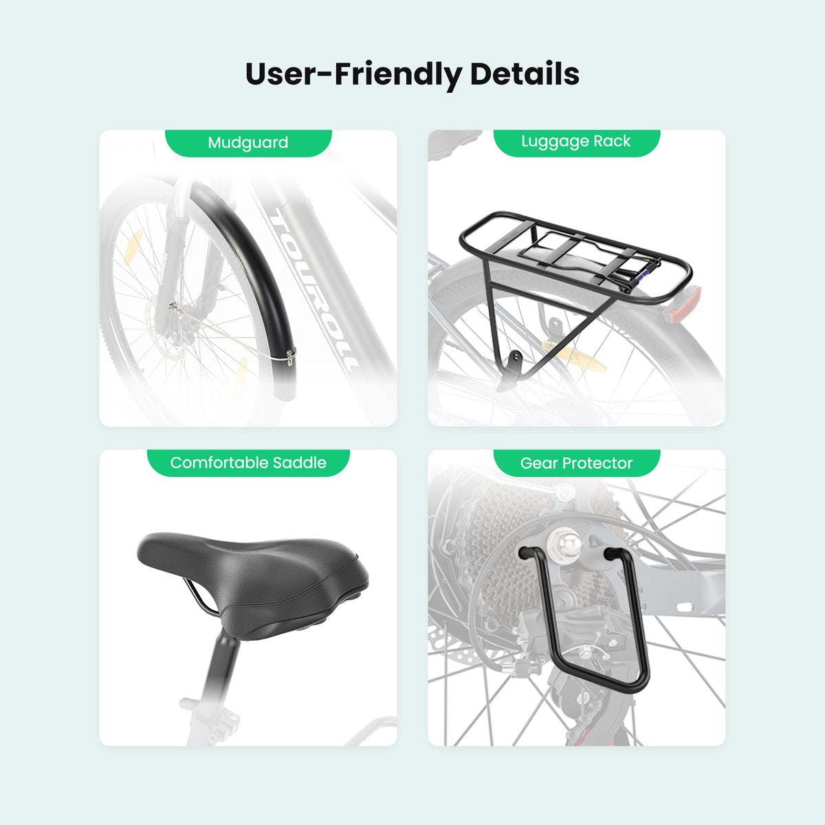 Touroll J1 ST 27,5 inch Trekking Bike met 250W Motor, 36V 15.6Ah Batterij, Max 100km Bereik, 1.8" LCD Display Shimano 7-Speed Schijfrem
