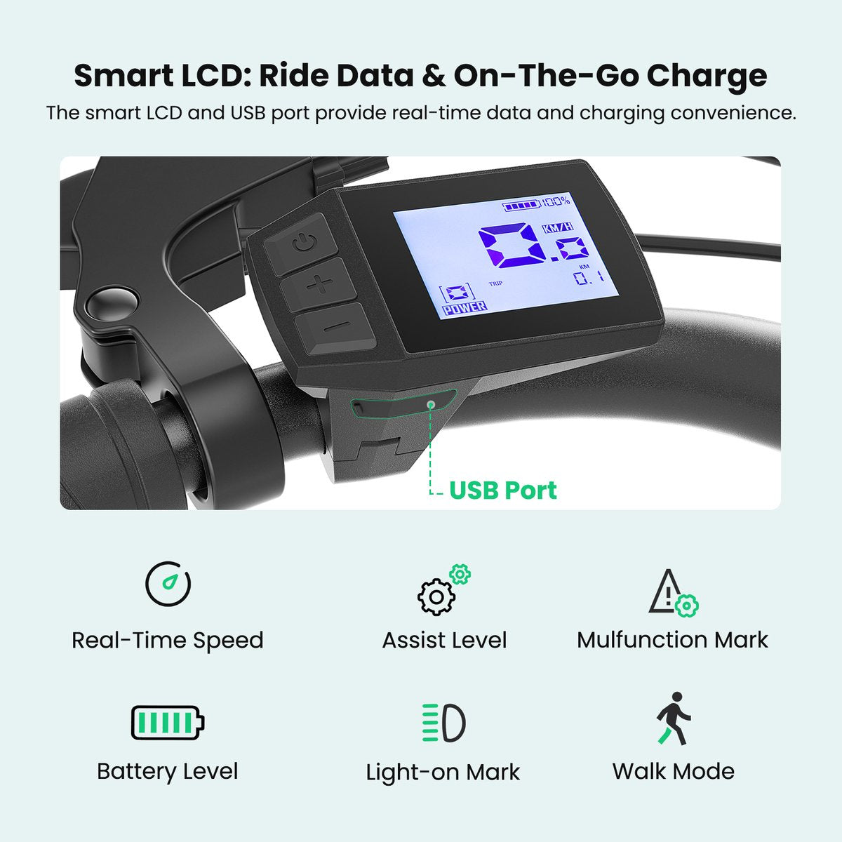 Touroll J1 ST 27,5 inch Trekking Bike met 250W Motor, 36V 15.6Ah Batterij, Max 100km Bereik, 1.8" LCD Display Shimano 7-Speed Schijfrem