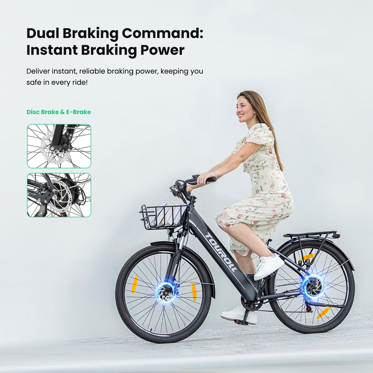 Touroll J1 ST 27,5 inch Trekking Bike met 250W Motor, 36V 15.6Ah Batterij, Max 100km Bereik, 1.8" LCD Display Shimano 7-Speed Schijfrem