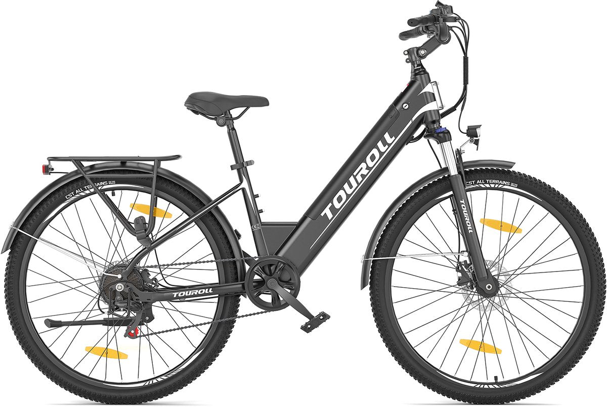 Touroll J1 ST 27,5 inch Trekking Bike met 250W Motor, 36V 15.6Ah Batterij, Max 100km Bereik, 1.8" LCD Display Shimano 7-Speed Schijfrem