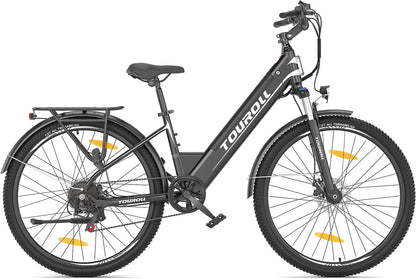 Touroll J1 ST 27,5 inch Trekking Bike met 250W Motor, 36V 15.6Ah Batterij, Max 100km Bereik, 1.8" LCD Display Shimano 7-Speed Schijfrem