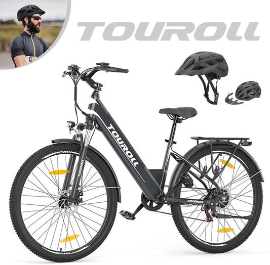 Touroll J1 ST 27,5 inch Trekking Bike met 250W Motor, 36V 15.6Ah Batterij, Max 100km Bereik, 1.8" LCD Display Shimano 7-Speed Schijfrem